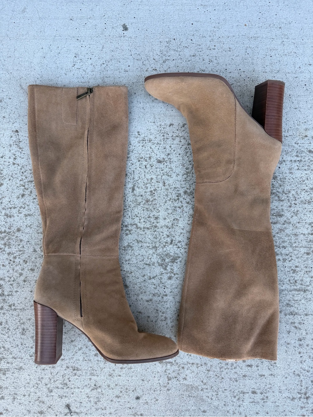 Kenneth Cole Suede Knee-High Block Heel Boots in Taupe